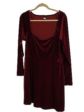 Old Navy Burgundy Velvet Long-Sleeve Fit And Flare Dress Cocktail Dress (view 1)