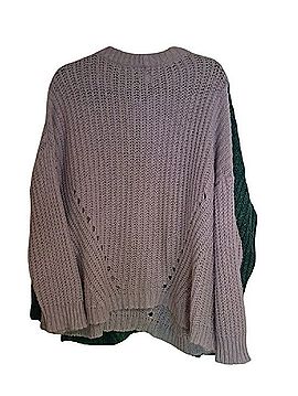 American Eagle Outfitters Lavender Open-Knit Crewneck Sweater Pullover Sweater (view 2)