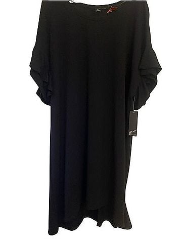 GNW Black Midi Shift Dress with Ruffle Sleeves Casual Dress (view 2)