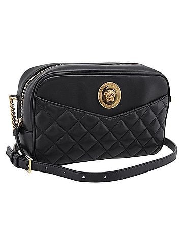 Versace Medusa Icon Front Slip Pocket Camera Quilted Leather Black Leather Handbag (view 1)