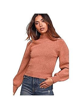 Lulus Rose mock neck puffy shoulder sleeve sweater Turtleneck Sweater (view 2)