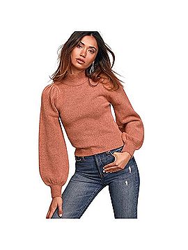 Lulus Rose mock neck puffy shoulder sleeve sweater Turtleneck Sweater (view 1)