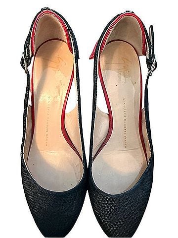 Giuseppe Zanotti Design Black Raffia &amp; Red Patent Leather Slingback Heels Heels (view 2)