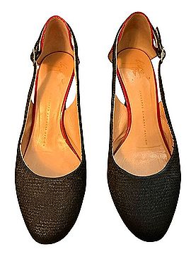 Giuseppe Zanotti Design Black Raffia &amp; Red Patent Leather Slingback Heels Heels (view 1)