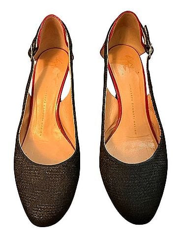 Giuseppe Zanotti Design Black Raffia &amp; Red Patent Leather Slingback Heels Heels (view 1)
