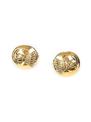 Chanel CC Crown Round Clip on Earrings (view 1)