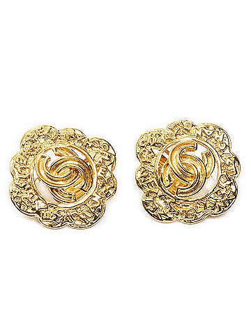 Chanel CC Textured Floral Clip On Earrings (view 1)