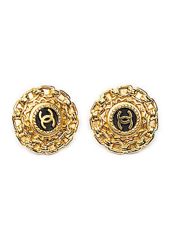 Chanel CC Enamel Round Clip on Earrings (view 1)