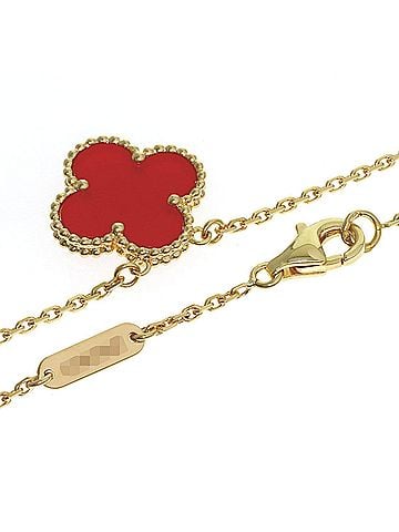 Van Cleef & Arpels Van Cleef &amp; Arpels Vintage Alhambra Carnelian Necklace, 18K Yellow Gold, Women's (view 2)