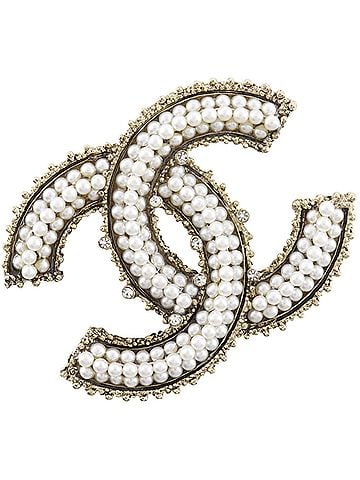 Chanel Chanel Coco Mark Brooch, Metal x Faux Pearl, 2013, Silver, Grade 13A, Approx. 22.7g, Women's. (view 1)