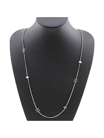 Chanel Chanel Coco Mark Long Necklace, Metal, 1998, Silver 98P, Approx. 10.1g, Women's Necklace (view 2)