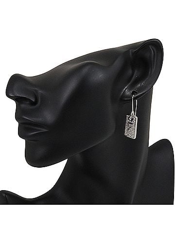 Christian Dior Christian Dior Logo Plate Earrings, Metal x Rhinestone, Silver, Approx. 6.3g, With Logo, Women's (view 2)