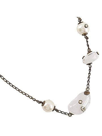 Chanel Chanel Clear Stone Necklace, Gold Plated x Faux Pearl, 1997, 97A, Approx. 67g, Women's. (view 1)