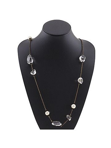 Chanel Chanel Clear Stone Necklace, Gold Plated x Faux Pearl, 1997, 97A, Approx. 67g, Women's. (view 2)