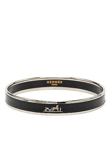 Hermès Hermes Email PM Caleche Bangle, Silver, Black Metal, Women's (view 1)