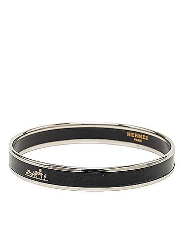 Hermès Hermes Email PM Caleche Bangle, Silver, Black Metal, Women's (view 2)