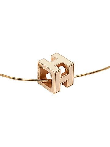 Hermès Hermes Cage d'H H-Cube Necklace, Gold and White Plated, Women's (view 2)
