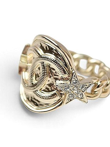 Chanel Chanel Ring, CHANEL Coco Mark Star Rhinestone GP Gold, Women's Ring (view 2)