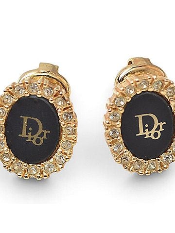 Christian Dior Christian Dior Earrings, Circle Motif, Rhinestone, Black and Gold (view 1)
