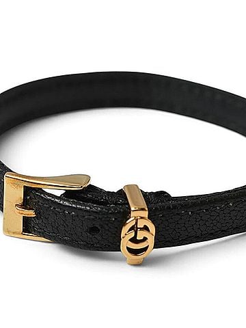 Gucci Gucci Bracelet Bangle GUCCI Double G Leather 648621 Black Gold Men's Women's (view 2)
