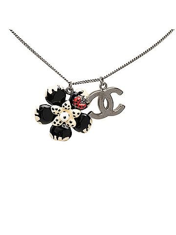 Chanel Chanel Coco Mark Camellia Flower Motif Pendant Necklace 06P Silver White Black Metal Women's CHANEL (view 1)