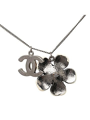 Chanel Chanel Coco Mark Camellia Flower Motif Pendant Necklace 06P Silver White Black Metal Women's CHANEL (view 2)