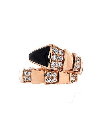 Bvlgari Serpenti Viper One-Coil Ring 18K Rose Gold with Onyx and Semi Pave Diamonds Wide (view 1)