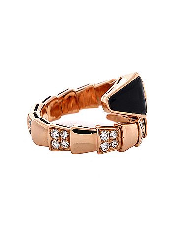 Bvlgari Serpenti Viper One-Coil Ring 18K Rose Gold with Onyx and Semi Pave Diamonds Wide (view 2)