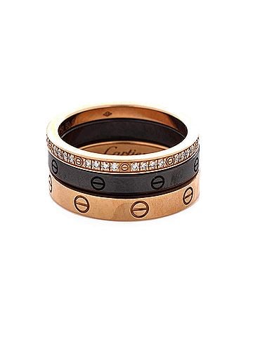 Cartier Love Band 3 Ring Set 18K Rose Gold, Diamonds and Ceramic (view 2)