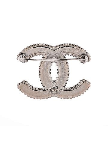Chanel CC Brooch Metal with Leather and Crystals (view 2)