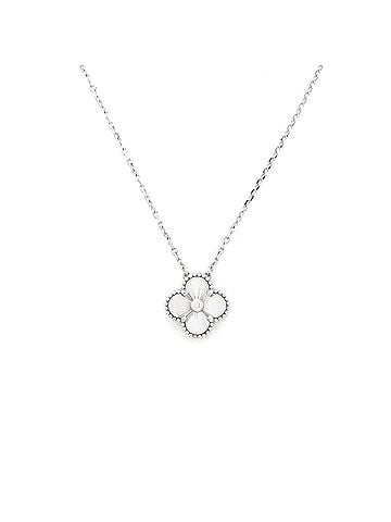 Van Cleef & Arpels Vintage Alhambra Pendant Necklace Guilloche 18K White Gold with Diamond (view 1)