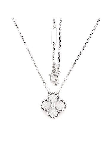 Van Cleef & Arpels Vintage Alhambra Pendant Necklace Guilloche 18K White Gold with Diamond (view 2)