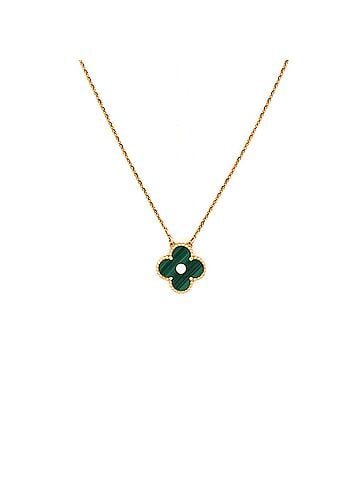 Van Cleef & Arpels Vintage Alhambra Pendant Necklace 18K Yellow Gold and Malachite with Diamond (view 1)