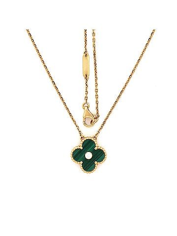Van Cleef & Arpels Vintage Alhambra Pendant Necklace 18K Yellow Gold and Malachite with Diamond (view 2)