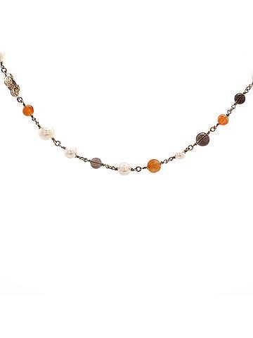 Chanel CC Station Long Necklace Ruthenium with Resin and Faux Pearls (view 1)
