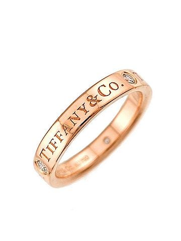 Tiffany & Co. Tiffany &amp; Co. Flat Band Ring with 3 Diamonds, 18K Pink Gold (750) (view 1)