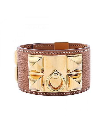 Hermès Hermes HERMES U stamp Collier de Chien bracelet accessory GP (gold plated) Veau Epsom leather women's brown/gold (view 1)