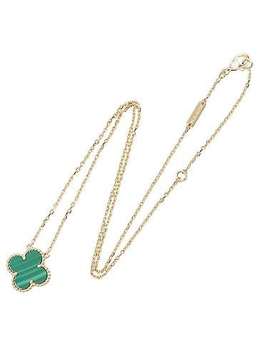 Van Cleef & Arpels Van Cleef &amp; Arpels Vintage Alhambra Malachite Necklace, 18K (Yellow Gold), Malachite, Women's, Gold/Green Tones, VCARO9VA00 (view 2)