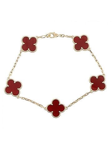 Van Cleef & Arpels Van Cleef &amp; Arpels Vintage Alhambra Carnelian 5-Motif Bracelet. 18K (Yellow Gold) Bracelet for Women. Gold/Red Tone. VCARD35500 (view 1)