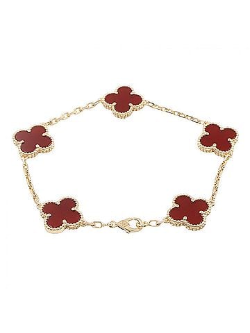 Van Cleef & Arpels Van Cleef &amp; Arpels Vintage Alhambra Carnelian 5-Motif Bracelet. 18K (Yellow Gold) Bracelet for Women. Gold/Red Tone. VCARD35500 (view 2)