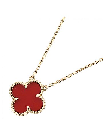 Van Cleef & Arpels Van Cleef &amp; Arpels Vintage Alhambra Carnelian Necklace, 18K (Yellow Gold), Carnelian, Women's, Gold/Red Tone, VCARD38500 (view 1)