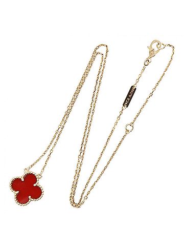 Van Cleef & Arpels Van Cleef &amp; Arpels Vintage Alhambra Carnelian Necklace, 18K (Yellow Gold), Carnelian, Women's, Gold/Red Tone, VCARD38500 (view 2)
