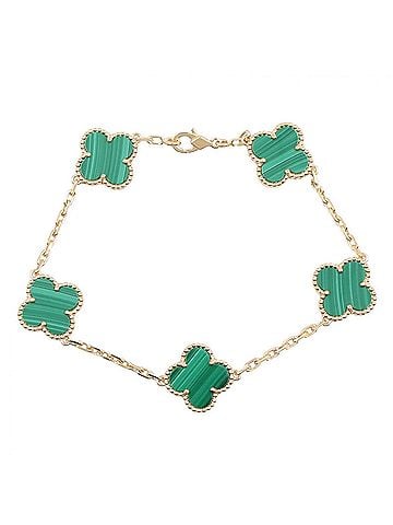 Van Cleef & Arpels Van Cleef &amp; Arpels Vintage Alhambra 5-Motif Malachite Bracelet, 18K (Yellow Gold), Malachite, Women's, Gold/Green Tone, VCARL80900 (view 1)