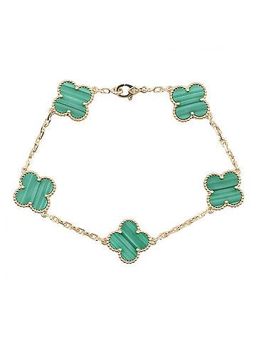 Van Cleef & Arpels Van Cleef &amp; Arpels Vintage Alhambra 5-Motif Malachite Bracelet, 18K (Yellow Gold), Malachite, Women's, Gold/Green Tone, VCARL80900 (view 1)
