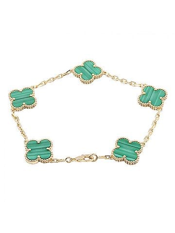 Van Cleef & Arpels Van Cleef &amp; Arpels Vintage Alhambra 5-Motif Malachite Bracelet, 18K (Yellow Gold), Malachite, Women's, Gold/Green Tone, VCARL80900 (view 2)