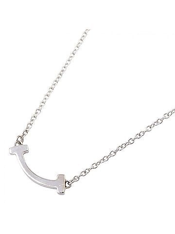 Tiffany & Co. Tiffany &amp; Co. T Smile Mini Necklace, 18K White Gold (WG), Women's, Silver Tone (view 1)