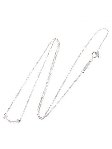 Tiffany & Co. Tiffany &amp; Co. T Smile Mini Necklace, 18K White Gold (WG), Women's, Silver Tone (view 2)
