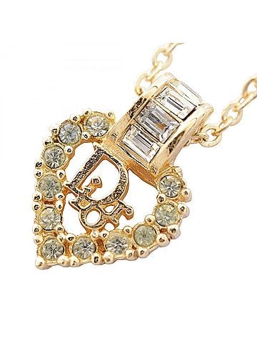 Christian Dior Christian Dior Dior Heart Logo Necklace, Gold Plated (GP) Rhinestone, Women's, Tone, Clear Tone (view 1)