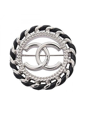 Chanel Chanel Coco Mark Circle Brooch, Leather and Metal Accessory, Women's, Black (view 1)
