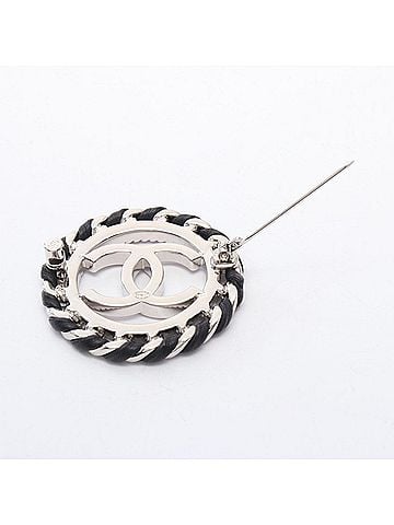 Chanel Chanel Coco Mark Circle Brooch, Leather and Metal Accessory, Women's, Black (view 2)